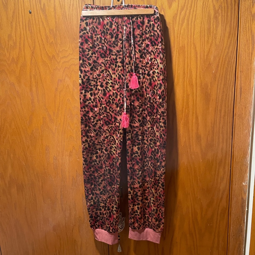 Velvet Joggers in Pink Leopard Print